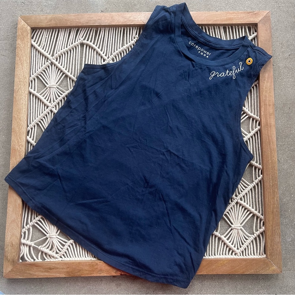 Corepower Yoga Blue ‘Grateful’ Tank Top Size Medium